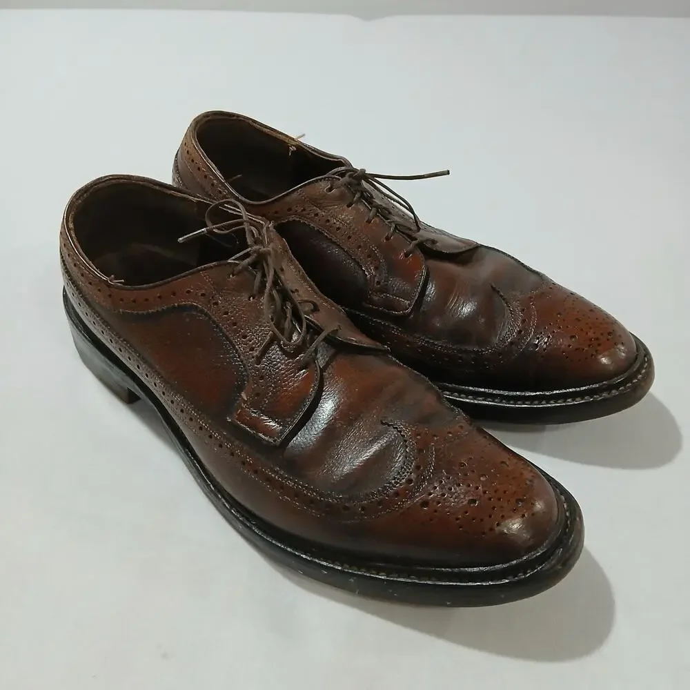 Allen Edmonds Mens Wingtip Oxford Shoes 10.5C Brown Leather Brogue Dress Vintage